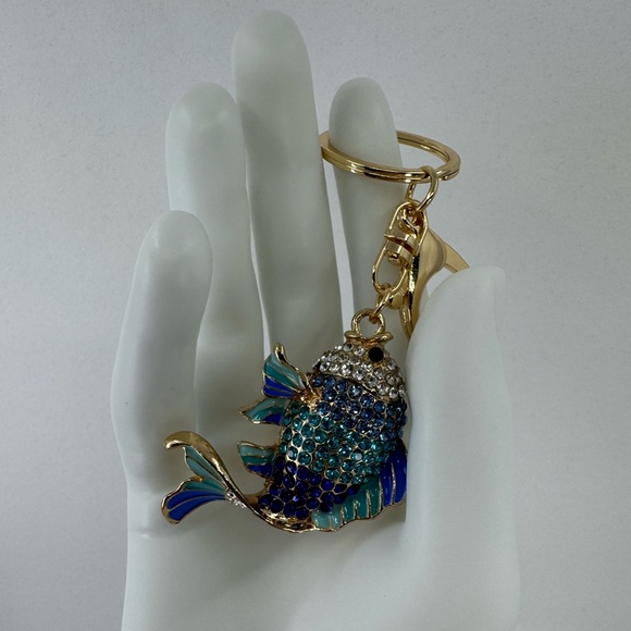 2/$20 Big Sparkly Koi Goldfish Keychain Blue - Picture 6 of 8